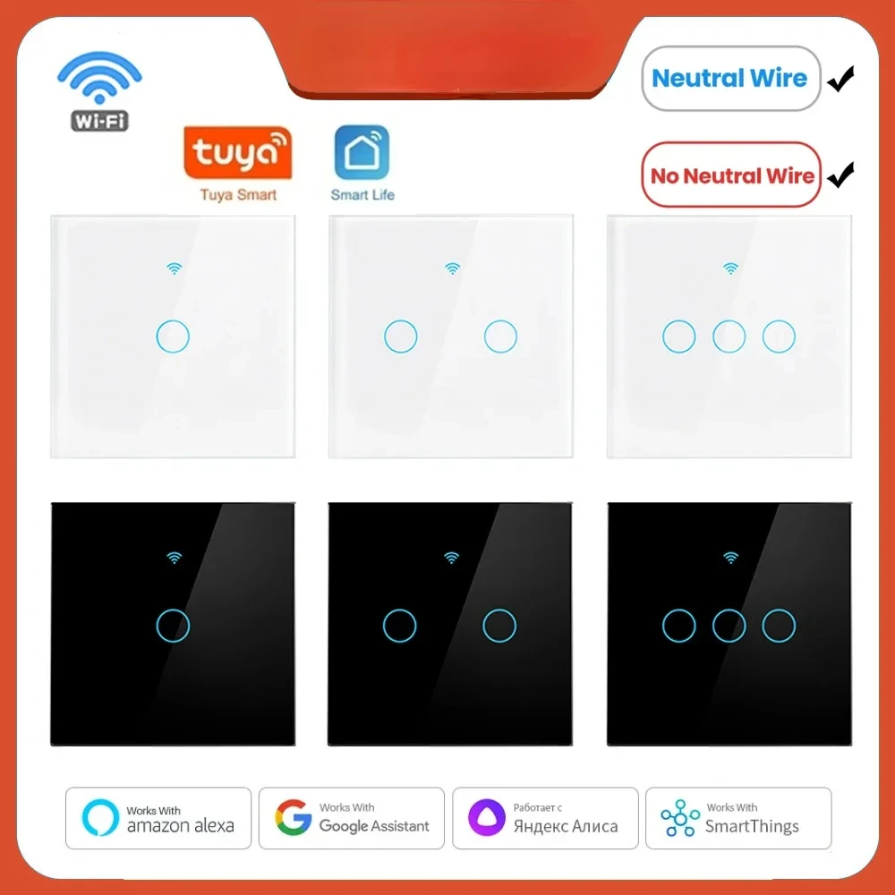 

Tuya Wifi EU Smart Switches 1/2/3/4Gang Touch Light Switch Wall Sensor 433mhz RF Switches Smart Life for Alexa Google Home Alice