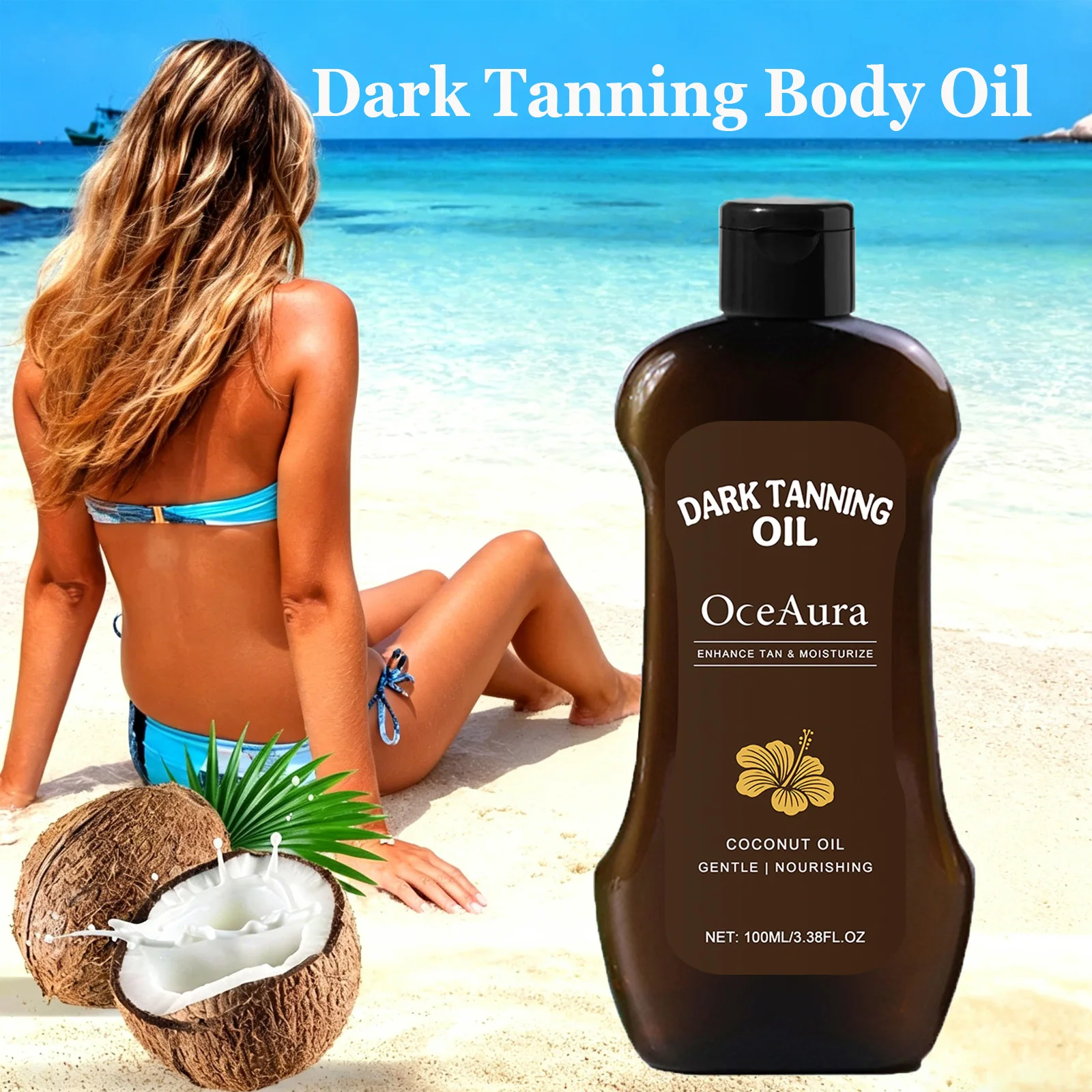 Deep Tanning Body Oil Fast Bronzing Glow with Coconut Oil Intense Moisturizing Long Lasting Tan Bronzing Oil for Beach Vacation