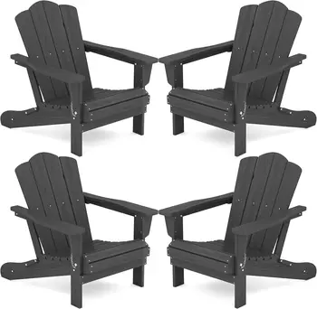 סט כיסא adirondack מתקפל סט של 4, hdpe כל מזג אוויר מתקפל, גריי