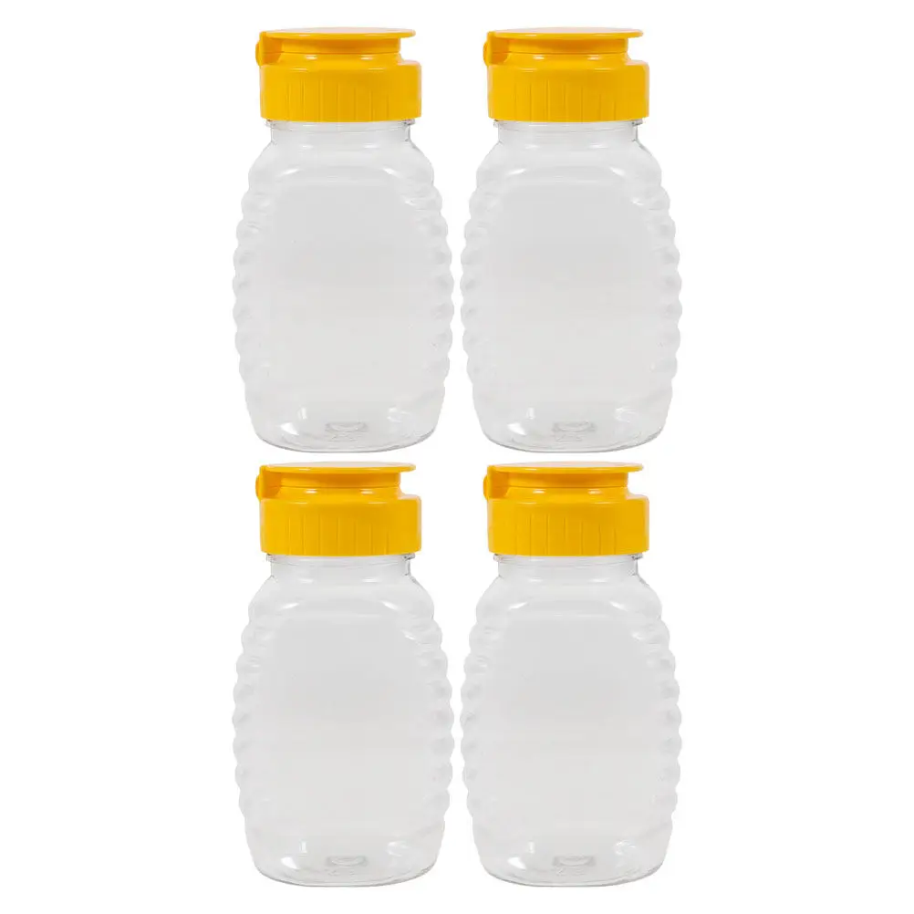 4 Botellas de Plástico a Prueba de Fugas para Almacenar Miel, Dispensador de Presión para Miel, Jarabe de Arce, Kétchup, Mostaza y Aderezo para Ensaladas