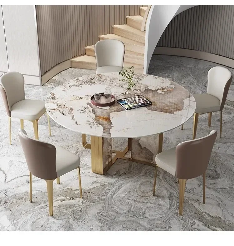 

Простая маленькая квартира Яркий круглый мрамор с поворотным столом CC Rock Slab Light Роскошный круглый обеденный стол