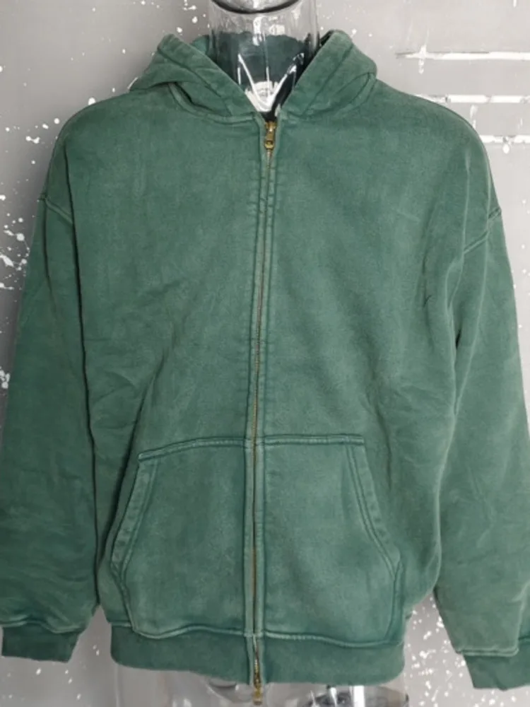 High Street Vintage Washed Distressed Hooded Zipper Sweatshirts Men's American Trendy Cardigan Oversized Outerwear 2IANT