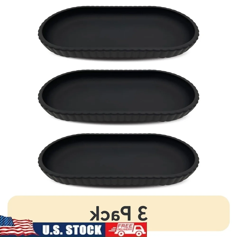 3 Pack Rubberized Plastic Ribbed Accessory Tray Organizer Bathroom Essentials Soap Toothbrush Makeup Jewelry Storage