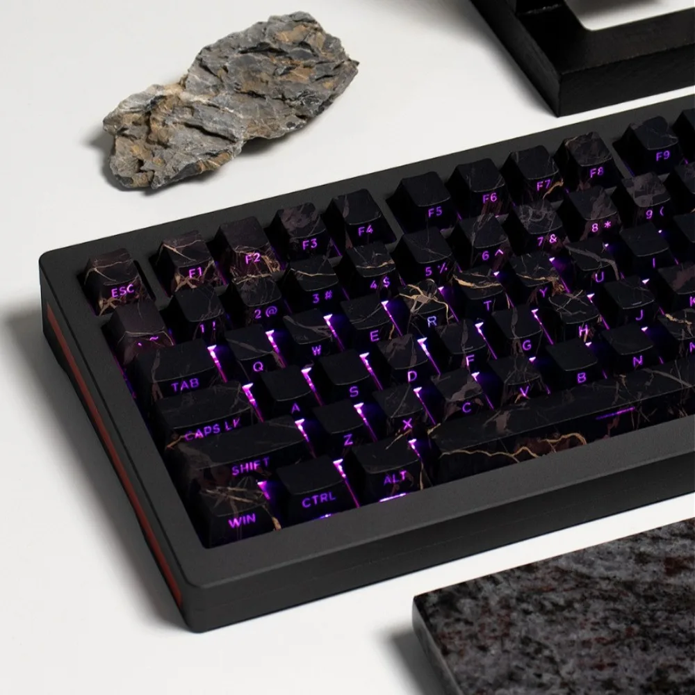 

Black side translucent marble keycaps5-sided heat-sublimated cherry height keycap set for MX switch mechanical keyboards