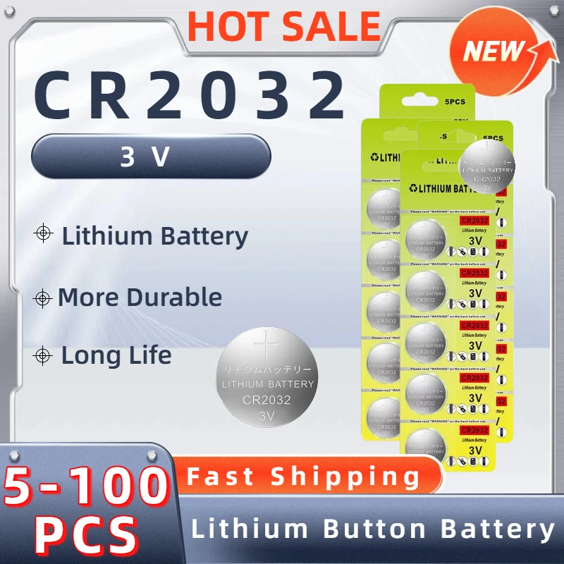 

Bulk Pack 5-100PCS CR2032 Button Batteries 3V 210mAh Lithium Cells for Watches Toys Calculators Car Remote Controls