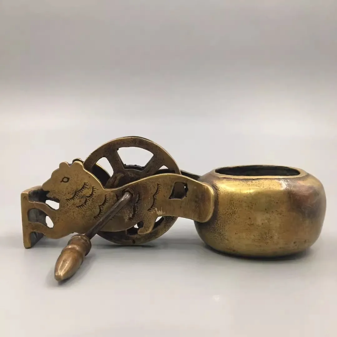 China Inkstone Calligraphy Writing Student Inkslab Grinding Ink-well Horse Brass Inkwell Ink Fight