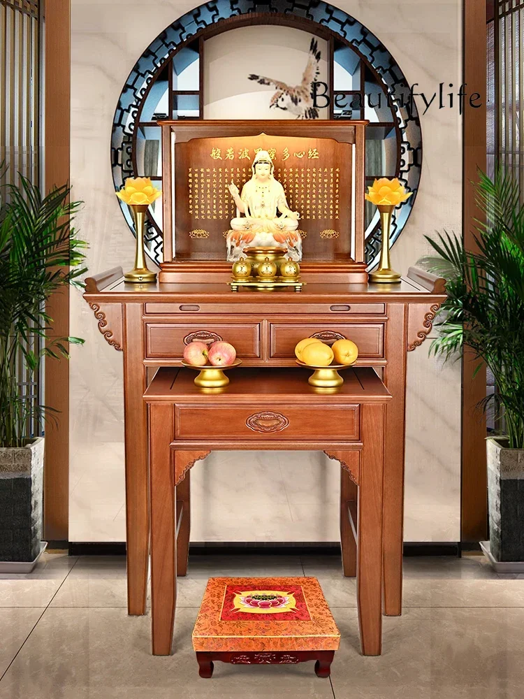 

jj z.Golden sandalwood shrine offering table incense table household Chinese shrine Buddha table