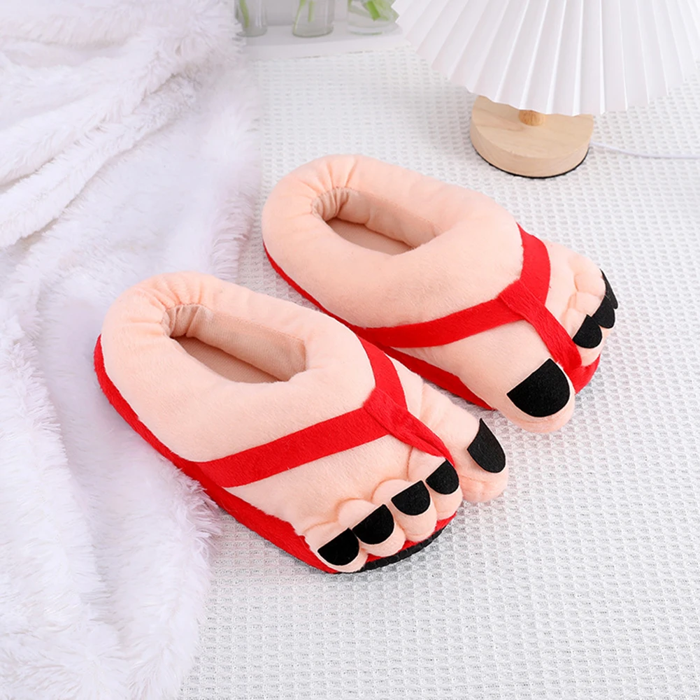 

Funny Big Toe Shoes Cartoon Fuzzy Slippers Non Slip Winter Warm Slippers Comfortable Fluffy Couple Shoes for Men Women