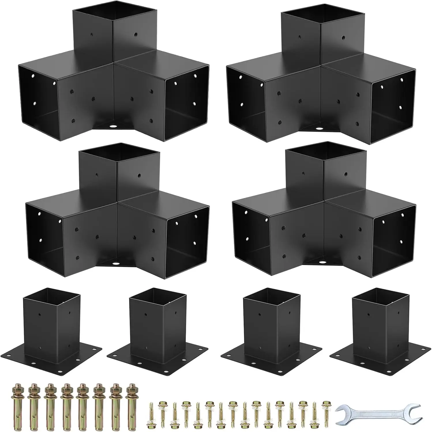 

Pergola Brackets 4x4 Woodworks Kit for Outdoor DIY Elevated Wood Stand with 8 Steel Brackets and Hardware