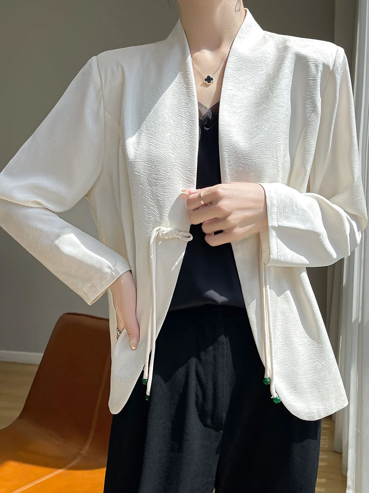 

Новый китайский женский костюм из ацетатного атласа с цветочной вышивкой, весенне-осенний сезонный маленький топ в стиле вестерн