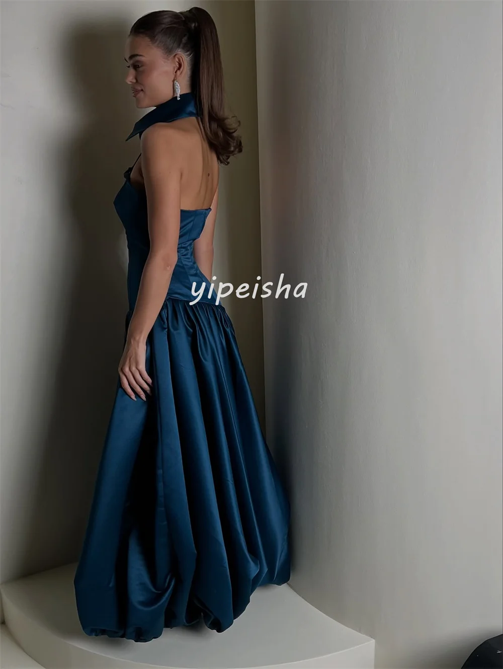 تخصيص مثير الطراز الحديث الطية Ruched ألف خط الرسن فساتين طويلة فساتين السهرة الأحجام المتاحة عالية الجودة النمط الصيني #3