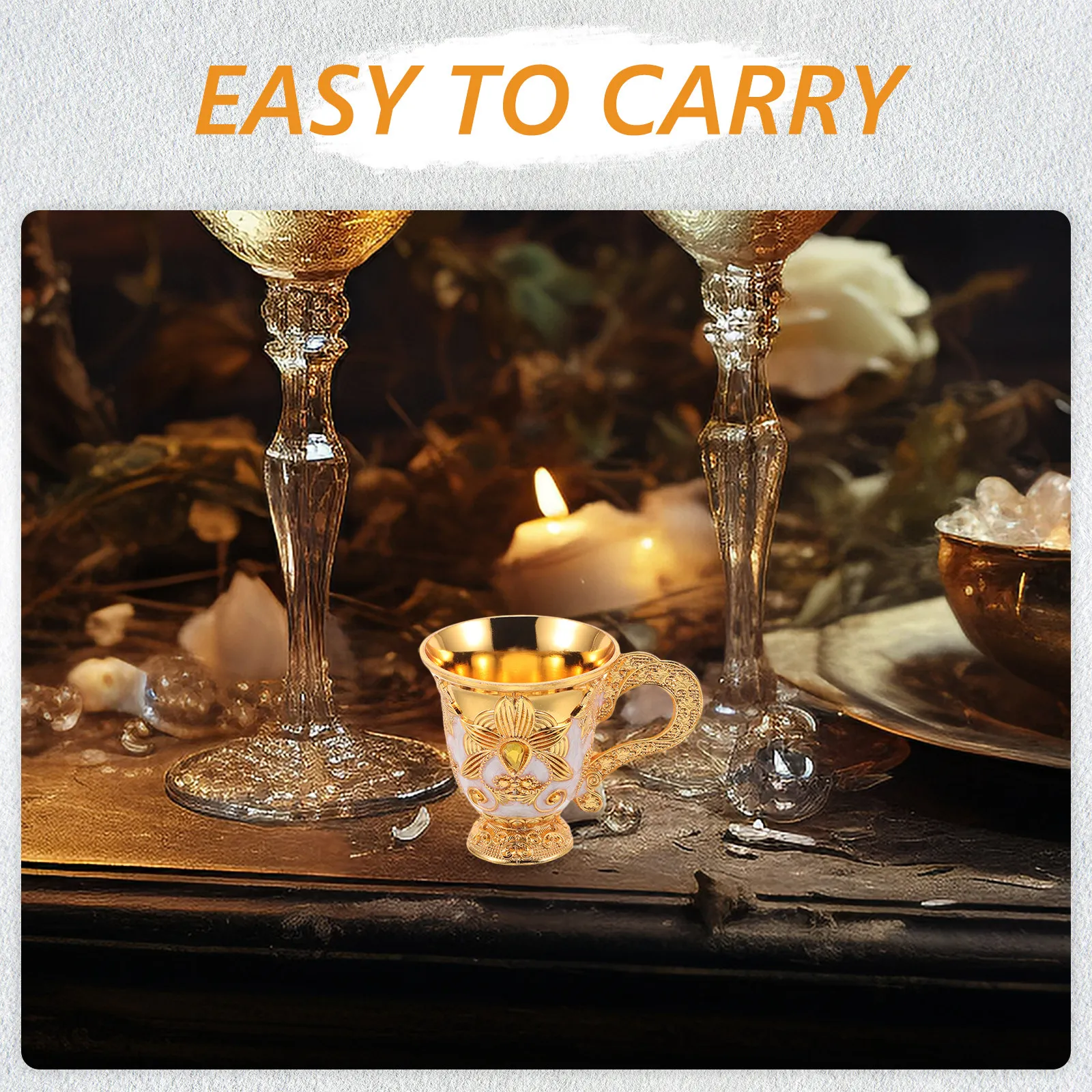 Vintage Zinc Alloy Water Offering Cup Embossed Floral Chalice for Prayer Blessing Ceremony Banquet Decor