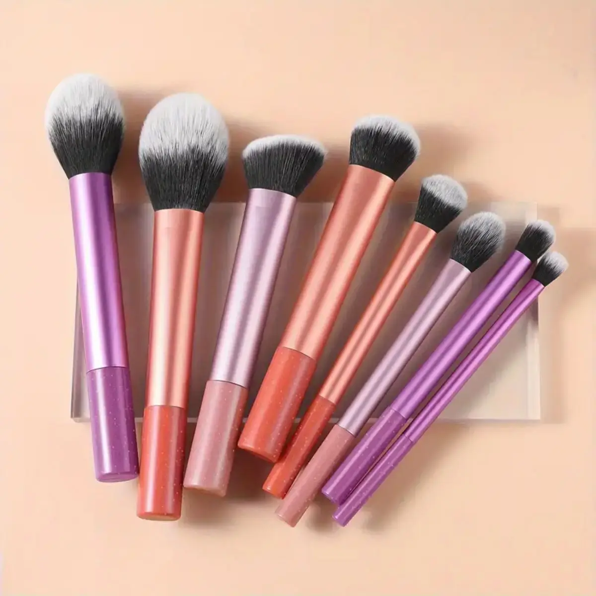 8-Piece Portable Nylon Bristle Makeup Brush Set - Multifunctional, Unscented, Suitable for All Skin Types, ABS Plastic Rod