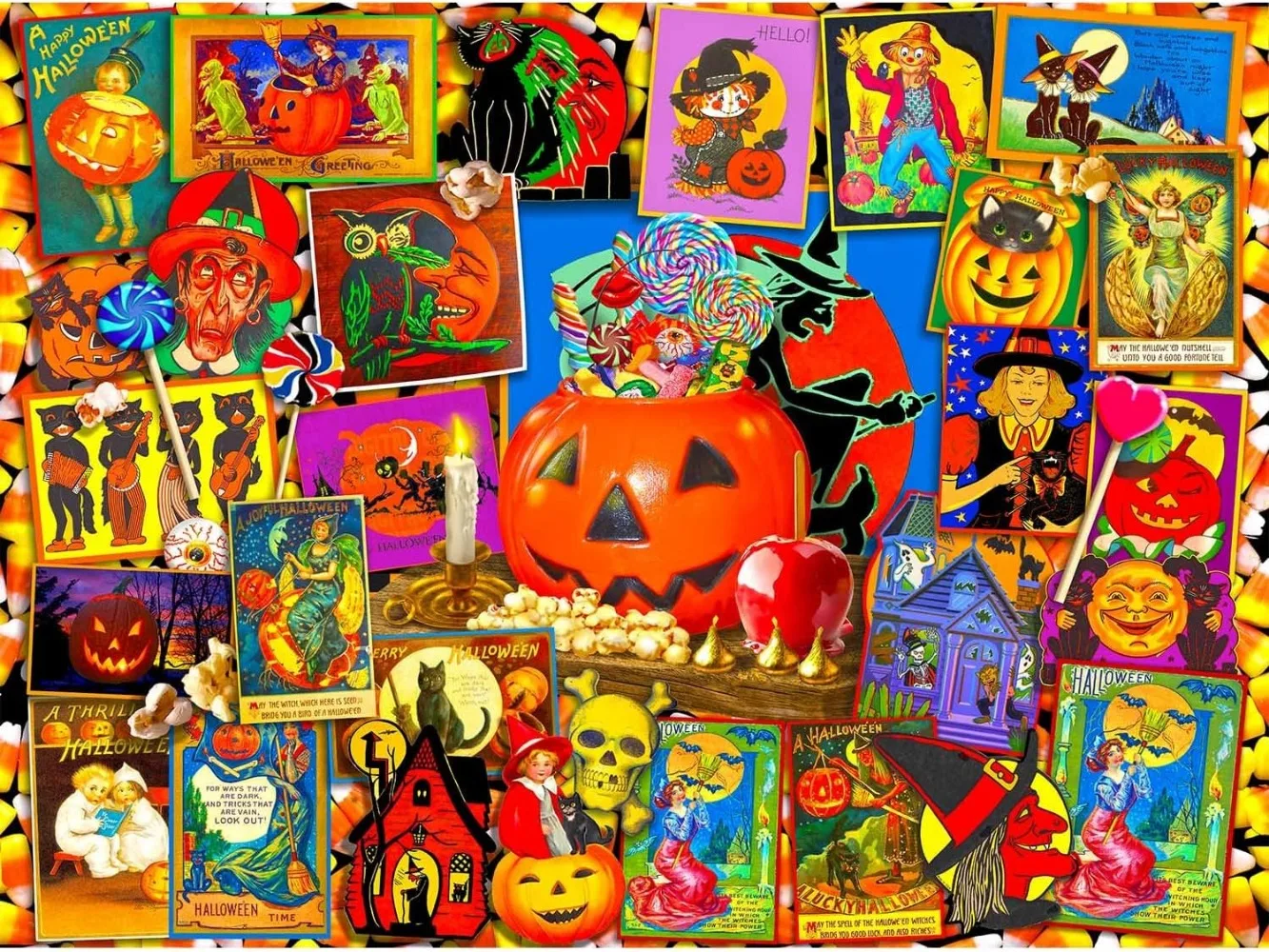 Halloween Vintage Postcard Pumpkin Lantern Jigsaw Puzzle 300 500 520 1000 1314 1500 Pieces with Candy for Party Home Decor Gift