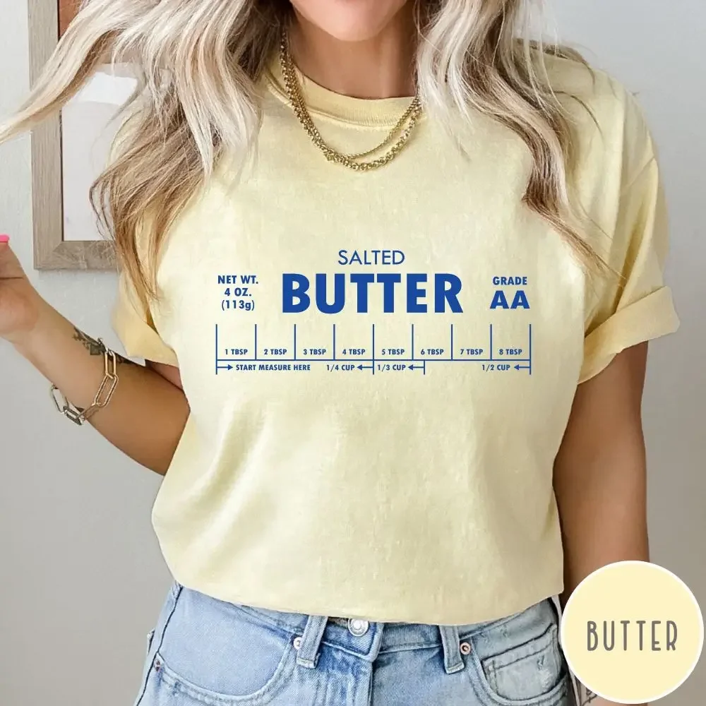 Women Crewneck Short Sleeve Shirt Vintage Salted Butter Funny Baking Shirt Loose Unisex Y2K Tee Streetwear Butter Baker Gift