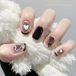 24pcs Black Heart Coffin Cute Kawaii Press On Nail Tips Finished Full Cover Artificial Fake Nails Seamless Removable False Nails