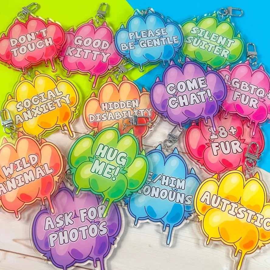 Porte-clés Mood Paw |   Badges d'identification en acrylique pour consentement, handicap ou situation sociale |   Conventions et événements publics sur le thème des animaux