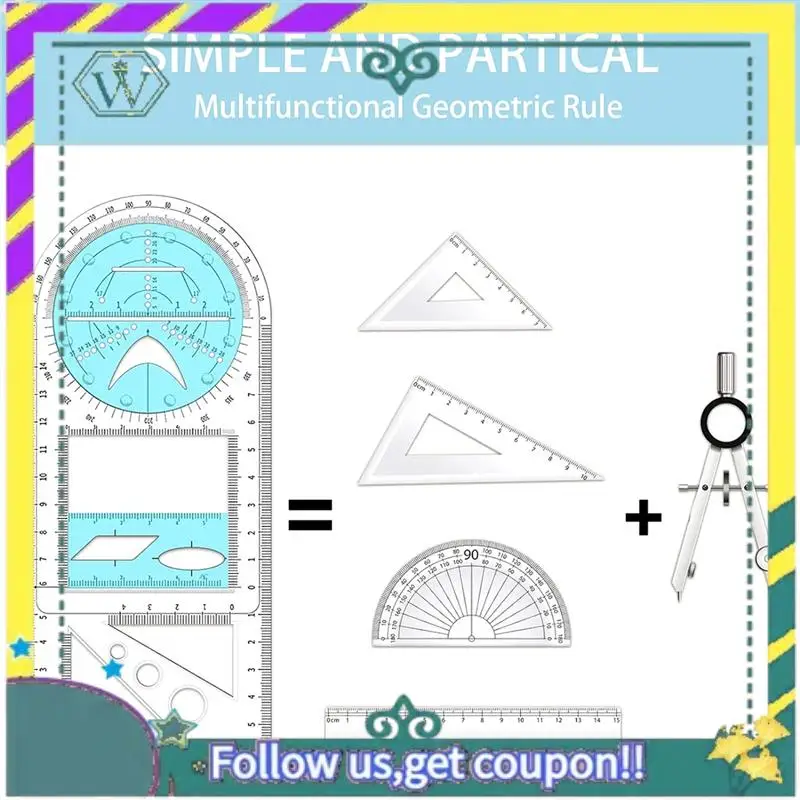 NEW Multifunctional Geometric Ruler, Geometric Drawing Template, Measuring Tool Draft Rulers For School
