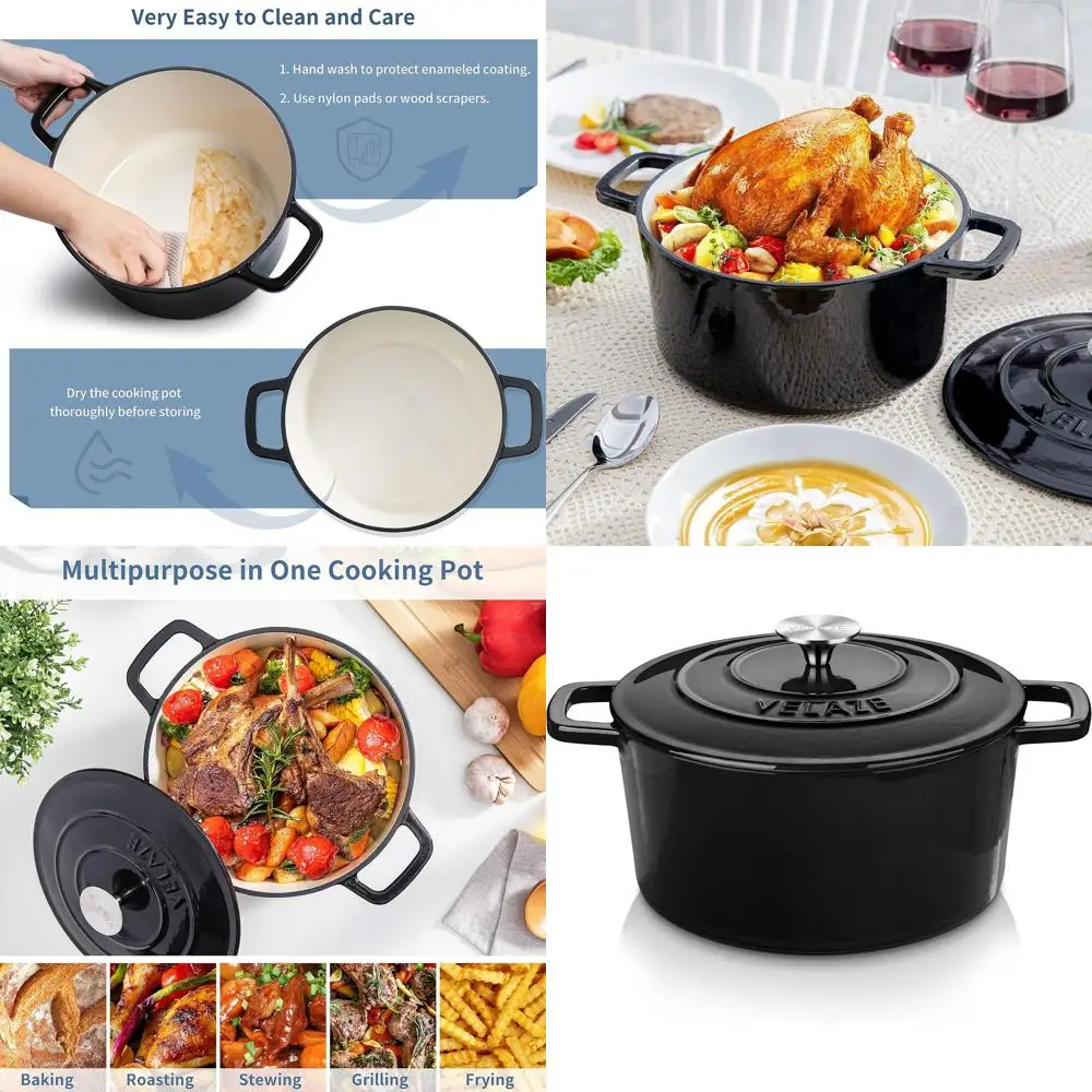 

6-Quart Non-stick Enameled Cast Iron Dutch Oven Pot with Lid, Heavy-Duty for Bread Baking, Stewing, Roasting, Suitable for All H