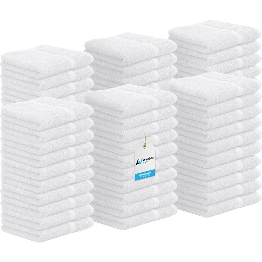 

60 Pack Cotton Washcloths 12x12 Soft Absorbent Face Gym Spa Hotel Reusable White