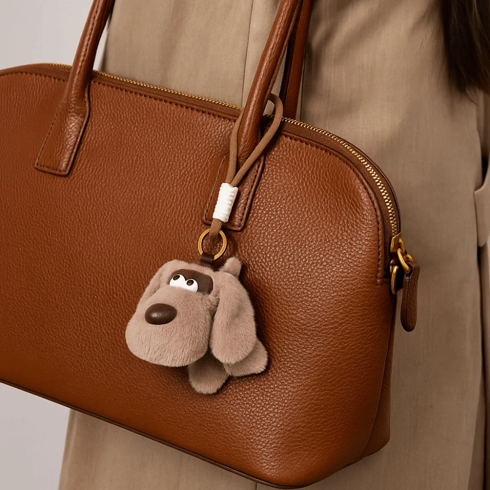 PP Cotton Big Eyed Dog Pendant Fluffy Lifelike Big Eared Dog Keychain Comfortable Ornaments Puppy Keychain