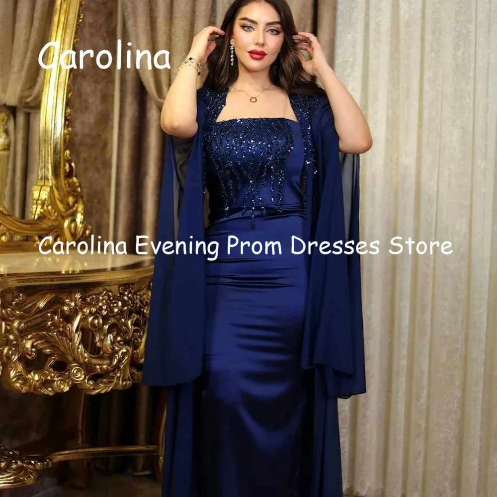 Carolina Satin Mermaid Boat Neck Applique Arab Prom Gown Ankle Length Saudi Evening Formal Elegant Party Dress for Women 2023