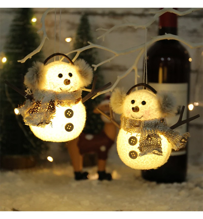 Christma Snowman Ornament with Built-in Light Plush Snowman Doll Night Light Table Decoration Set Battery Christmas Gift