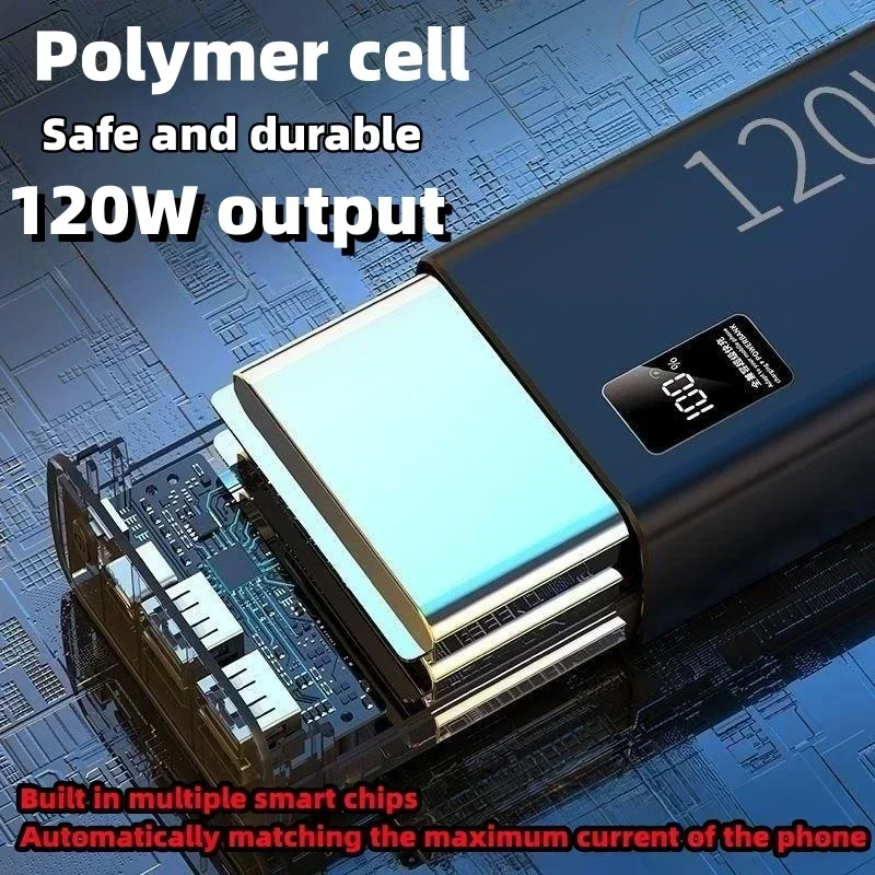 120W super fast charging 100000mAh, 100% sufficient capacity, mobile power bank suitable for Apple, Samsung, Huawei, etc