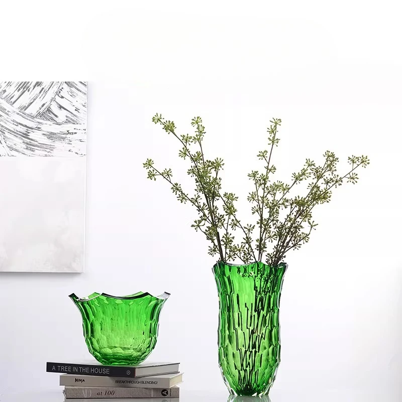 Emerald concave flower mouth, light luxury, simple and high-end glazed vase