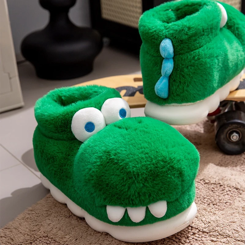 Winter Warm Shoes Woman Men Indoor Fluffy Slippers Cute Cartoon Crocodile Thick Sole Soft Plush Couples Home Floor Snow Boots image 5