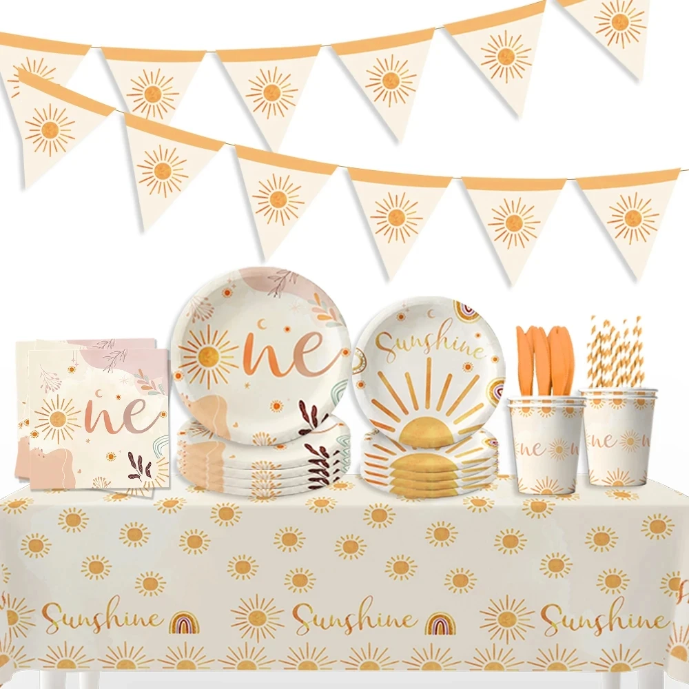 Boho Sun Birthday Party Decorations Sunshine Baby Shower Disposable Tableware First Trip Around the Sun Birthday Party Supplies