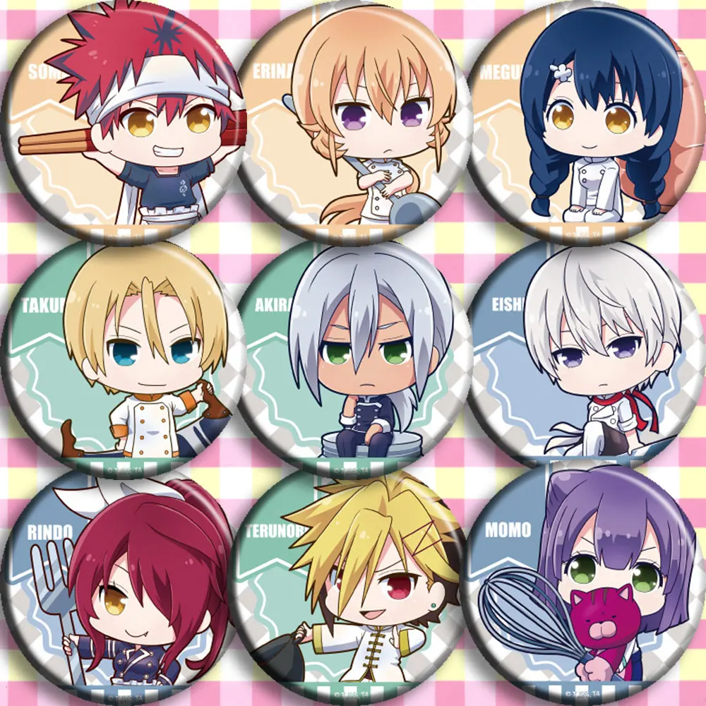 1pc 58mm Anime Food Wars！Shokugeki no Soma Megumi Tadokoro Yukihira soma Brooch Pins acrylic badges