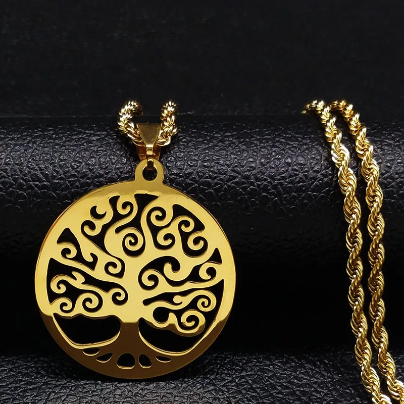 Tree of Life Stainless Steel Necklaces Gold Color Women Sweater Long Chain Necklaces Jewelry arbre de vie acier inoxydable