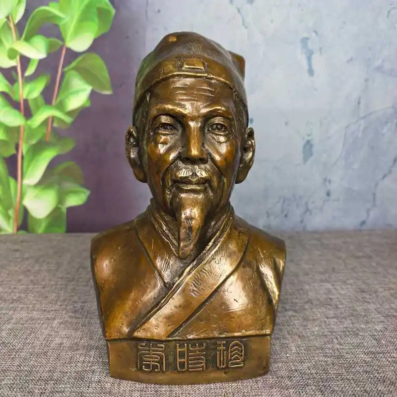Antique-style bronze Li Shizhen bust ornament, decorative bronze statue for traditional Chinese medicine stores, bronze carving