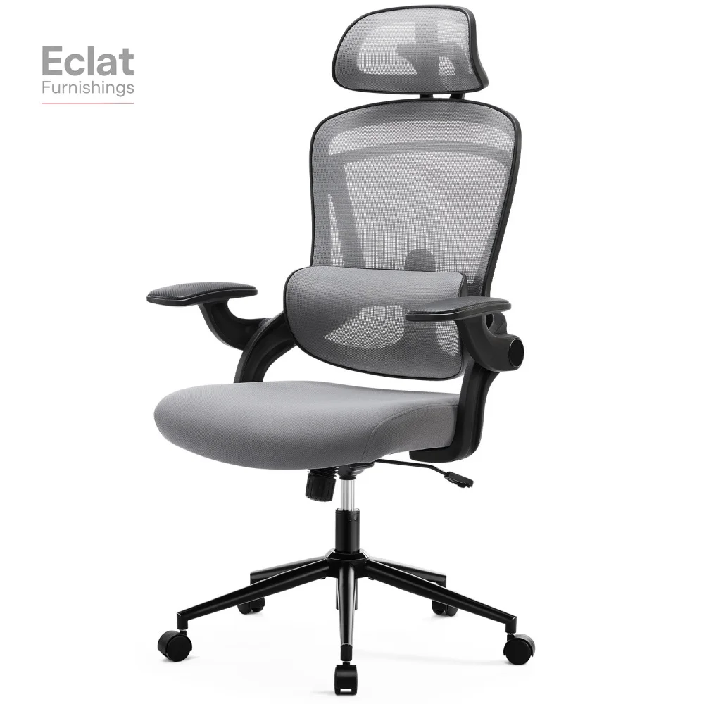 

High Back Desk Chair with Adjustable Lumbar Support & Headrest,Comfortable Mesh Computer Chair with Soft Flip Up Arms,Adjustable