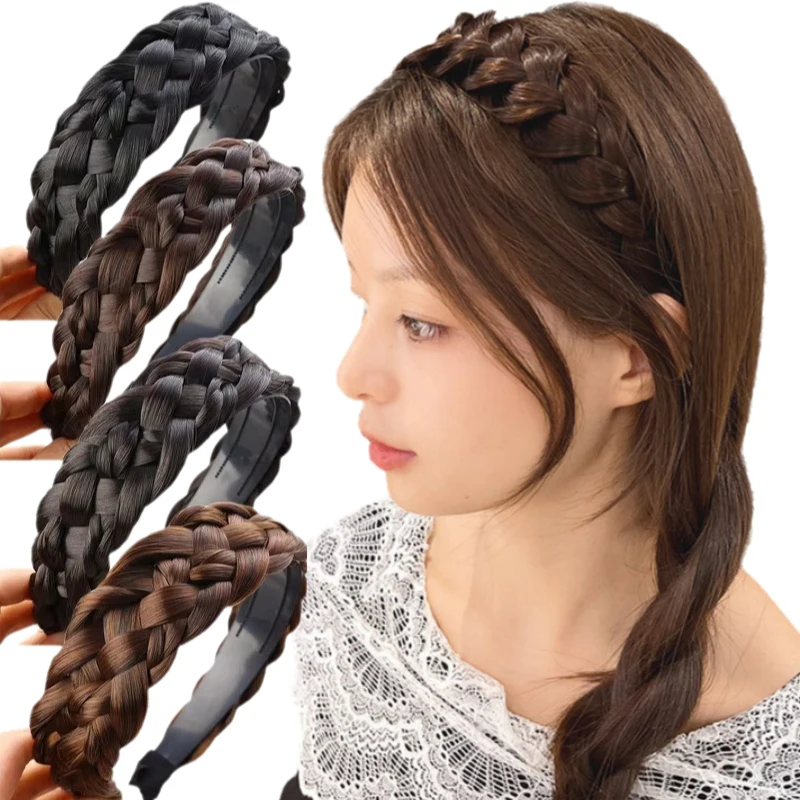 Lazy Wig Twist Headbands For Women Wide Fishbone Braids Hairbands Handmade Retro Head Hoop Hair Styling Headwear Accessories
