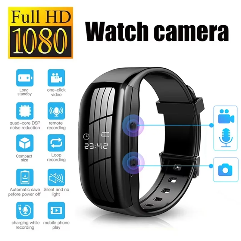 

ABKN-Discreet 1080P HD Camera Bracelet For Home Secret Recording, Professional Digital Voice Video Watch, 16G