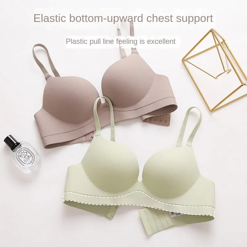 Women Gathered Seamless Lingerie Solid Small Breast Wireless Push Up Bra One Piece Thickened Comfortable Anti Sagging Invisible