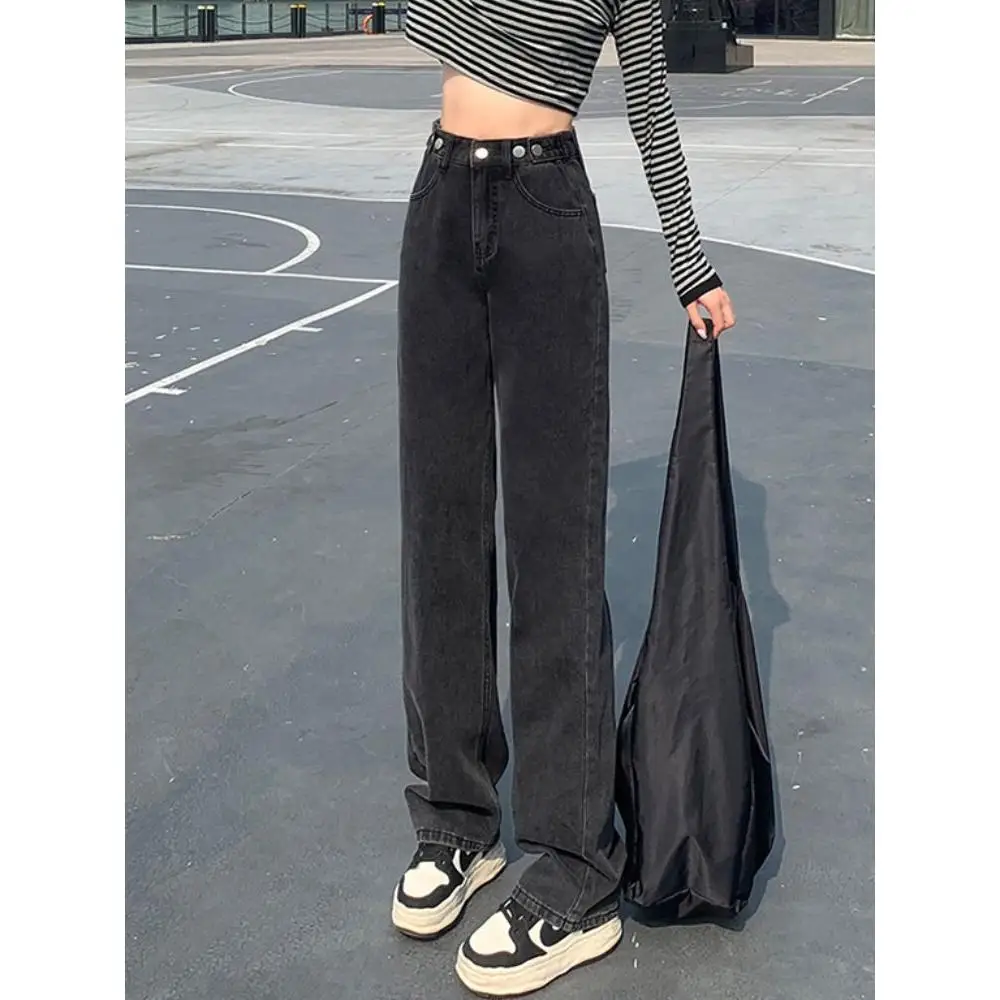 

Женские джинсы с высокой талией и широкими штанинами, летние, новые, стройнящие, свободного кроя, прямые брюки, цвет черный, повседневная одежда