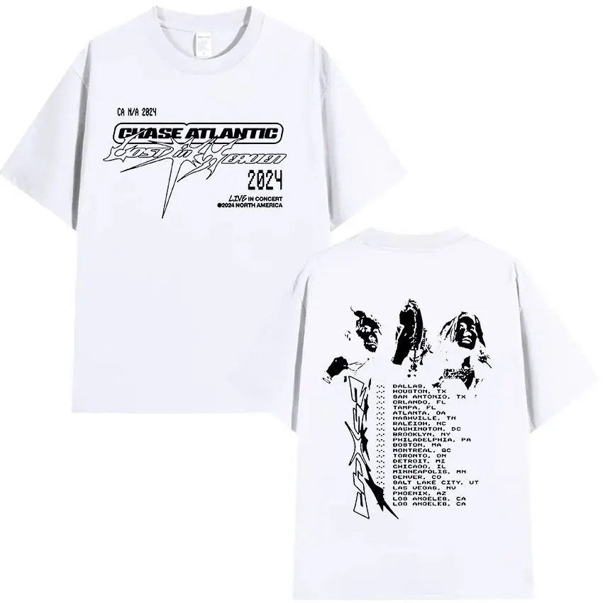 Retro Chase Atlantic Lost in Europe and UK Tour 2024 Album T Shirts Men's Hip Hop Gothic Cotton Short Sleeve T-shirt Streetwear