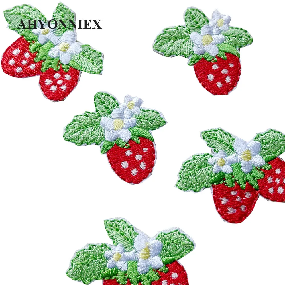 AHYONNIEX 5PCS Embroidered Cute Strawberry Patches Clothes Bags DIY Applique Embroidery Parches Iron On Patch for DIY