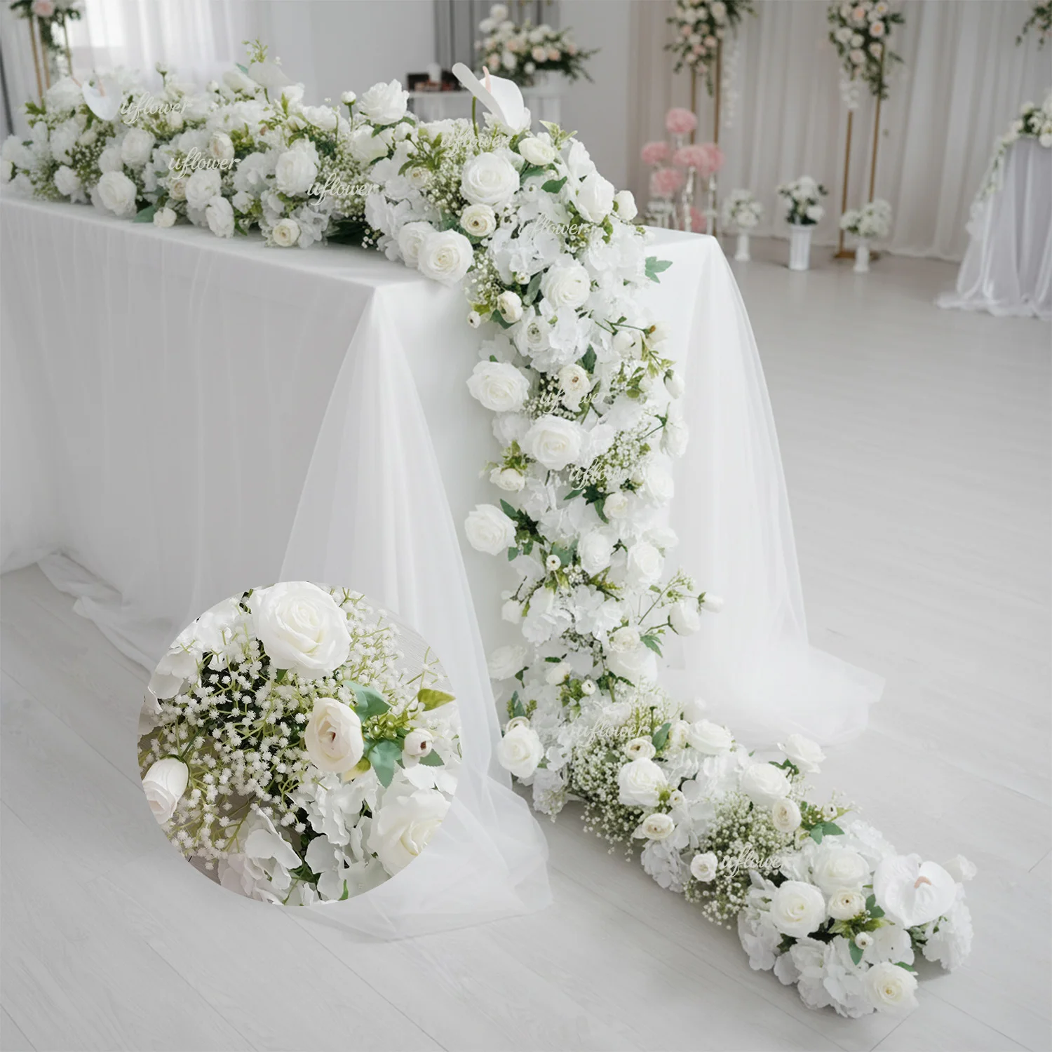 

white Rose Cherry Artificial Flower Row DIY Wedding Arrangement Supplies Table Centerpiece Flowers Backdrop Stage Floral Decor