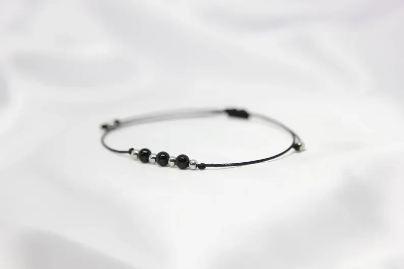 Black Tourmaline Protection Delicate Crystal Bracelet for Men October Birthstone for Women