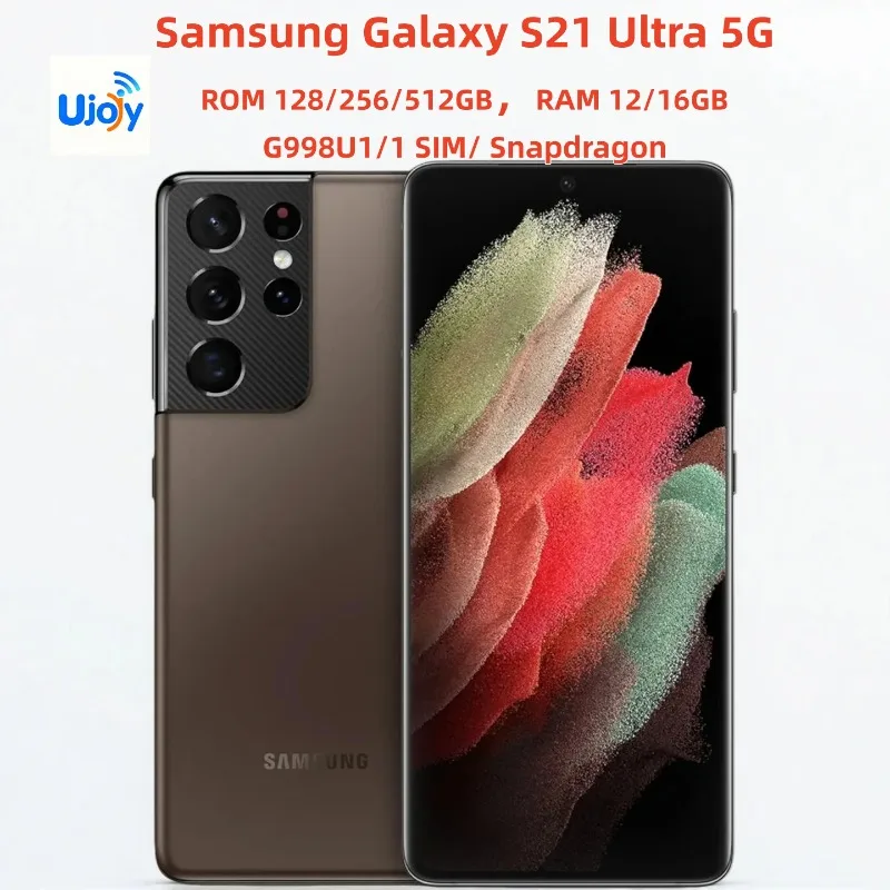 U Samsung Galaxy S21 Ultra 5G G998U1 (مفتوح الولايات المتحدة) |   6.8" |   ذاكرة الوصول العشوائي 12/16 جيجابايت 128-512 جيجابايت |   سنابدراجون |   NFC |   هاتف Android الأصلي