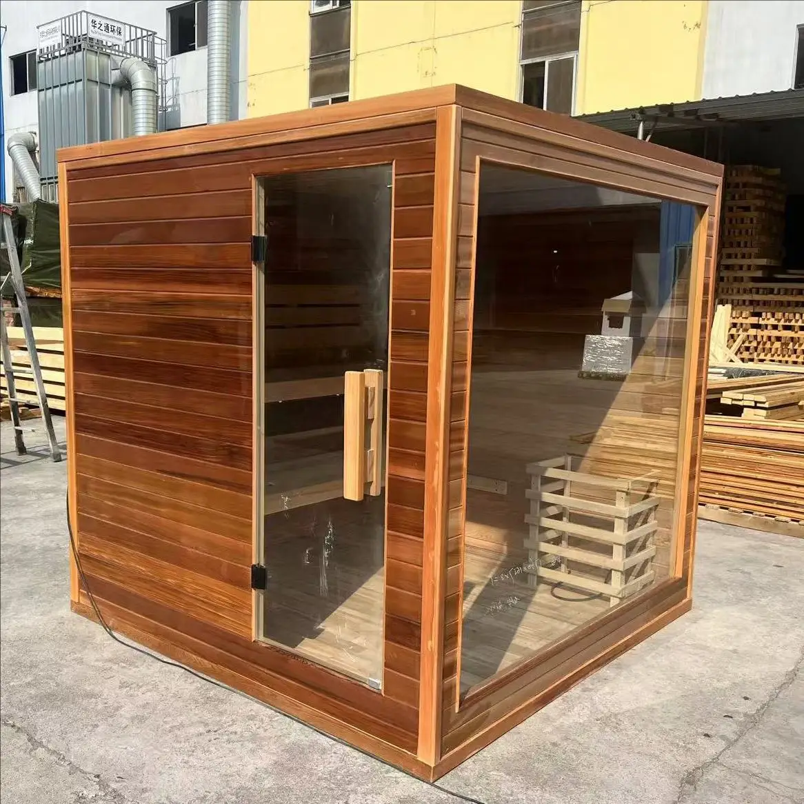 Jing En Modern Design Solid Wood Red Cedar Hemlock Electric Sauna Room Sauna Stove Intelligent Control 3KW-12KW Transom Windows