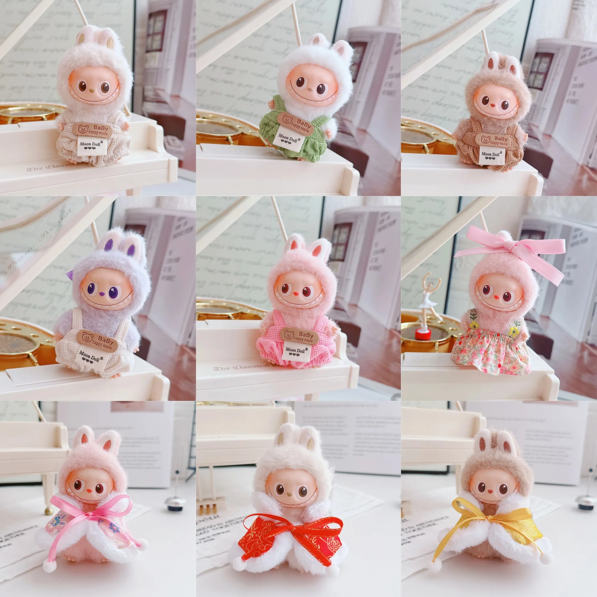 

For 10cm 4th Gen Mini Labubu Heart Code Suspender Pants Christmas Cape & Skirt 10cm Mini Labubu 4.0 Doll Clothes