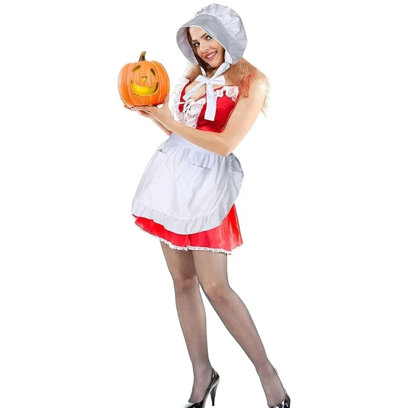 Costume da cameriera Halloween con tasche per accessori per costumi da ragazza per donna Halloween