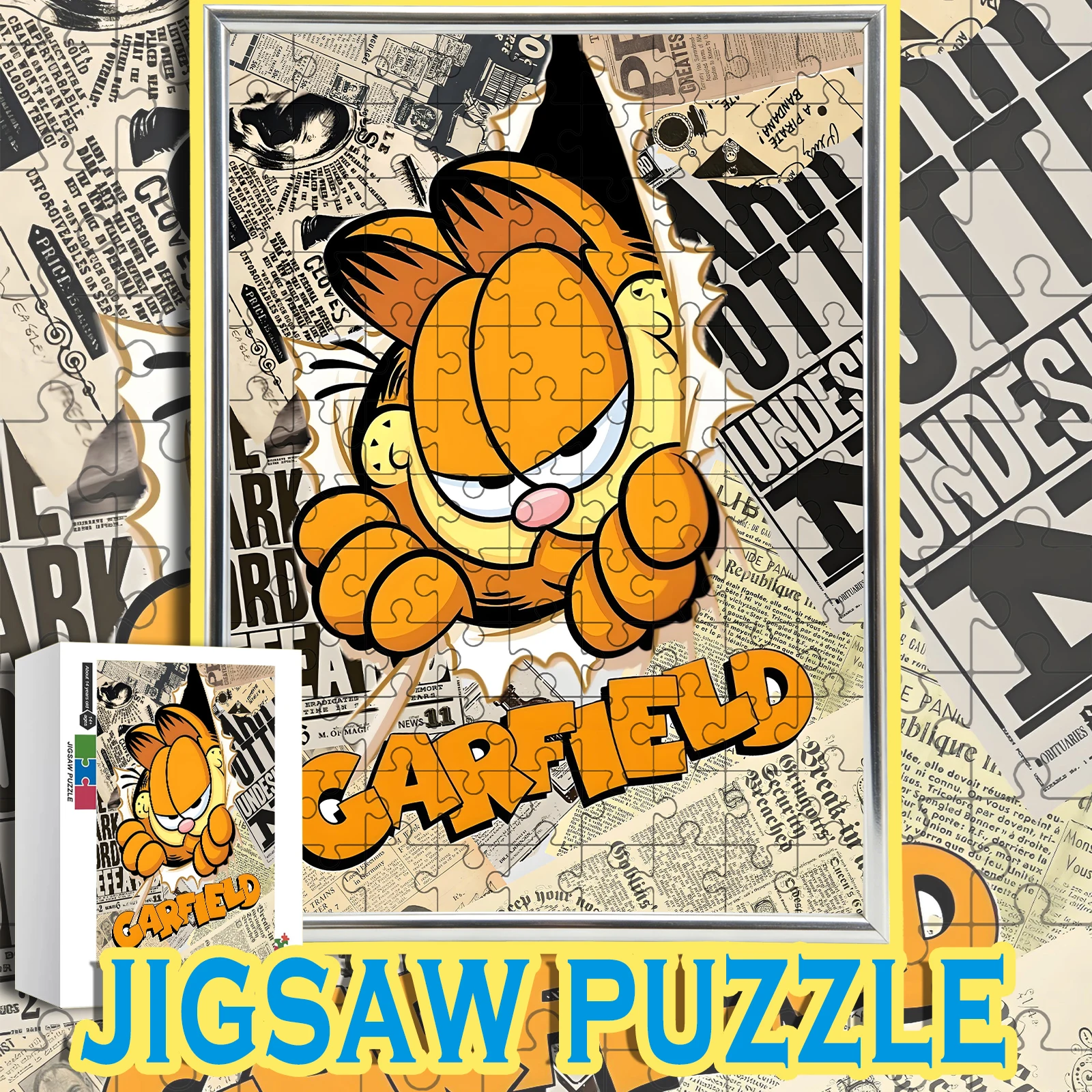 

Garfield Vintage Newspaper Collage Breakthrough Wooden Jigsaw Puzzle 108/200/300/500/1000pcs Color Box
