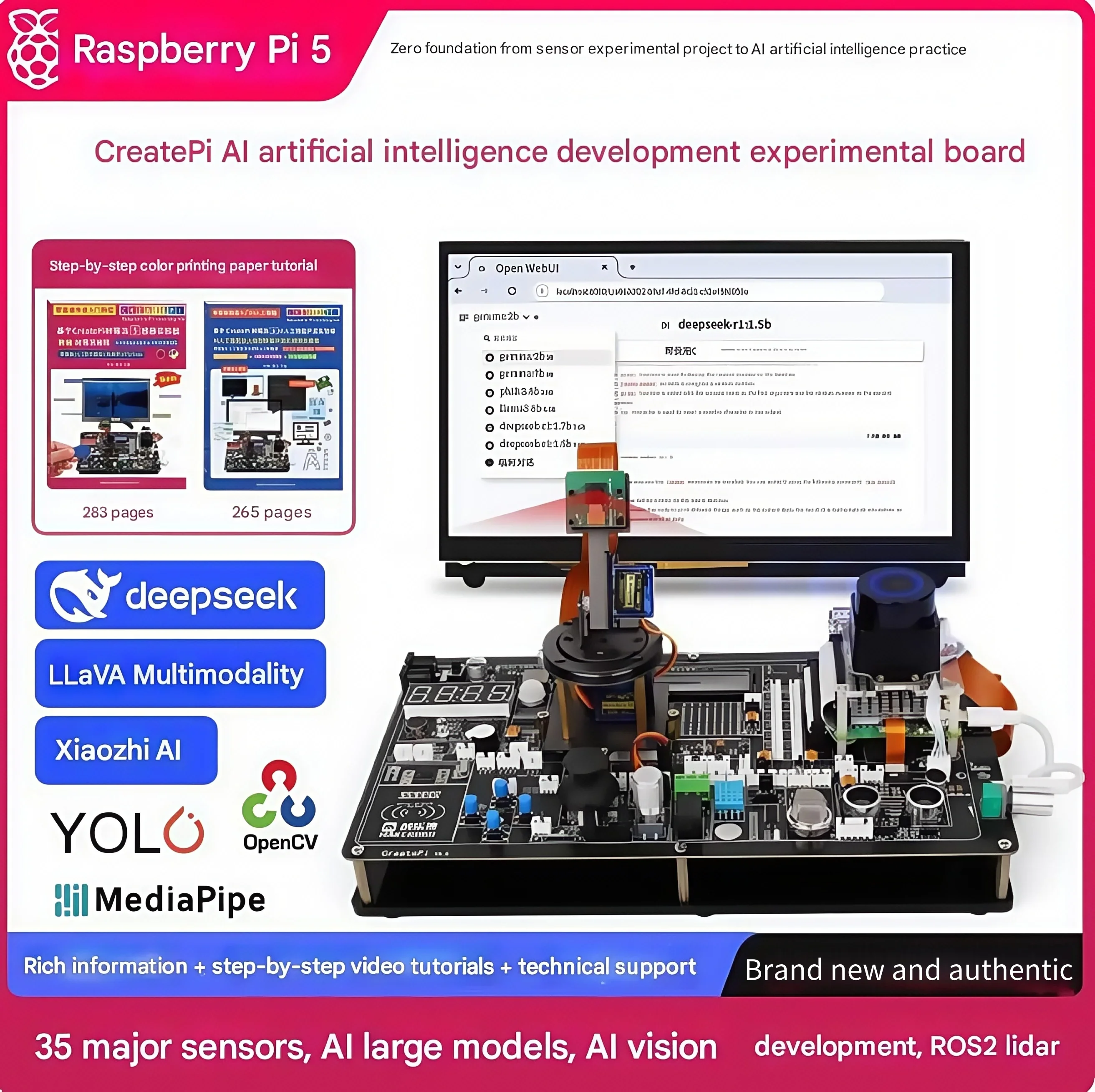 

Raspberry Pi 5 experiment board sensor Python visual recognition Xiaozhi AI large model intelligent ROS development kit