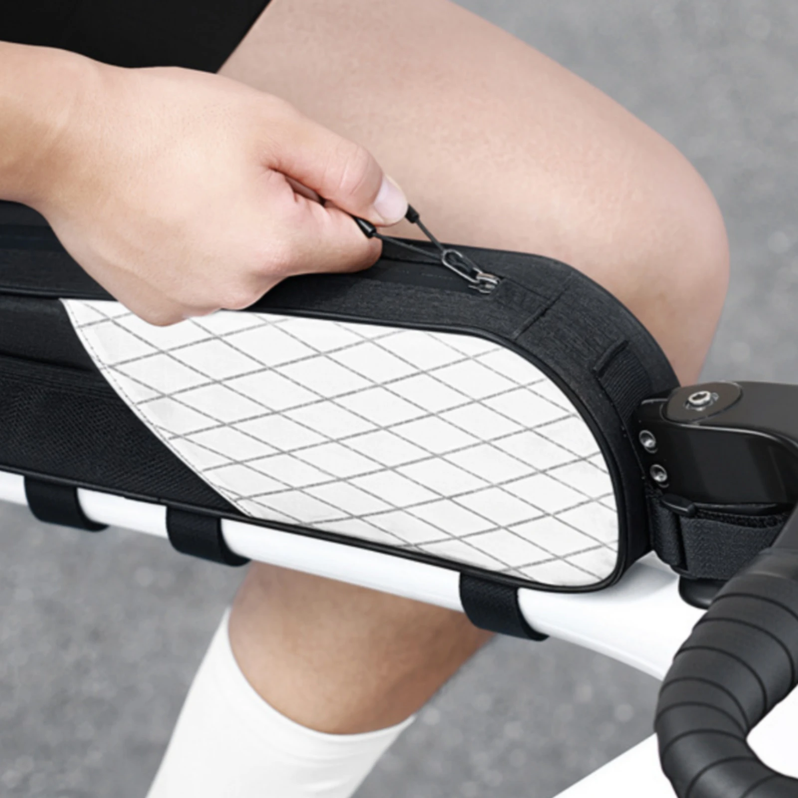 Nylon Cycle Top-Tube Frame Bag Slim Bike Top-Tube Bag with Hook-and-Loop Straps Slim Aerodynamic for Cyclists